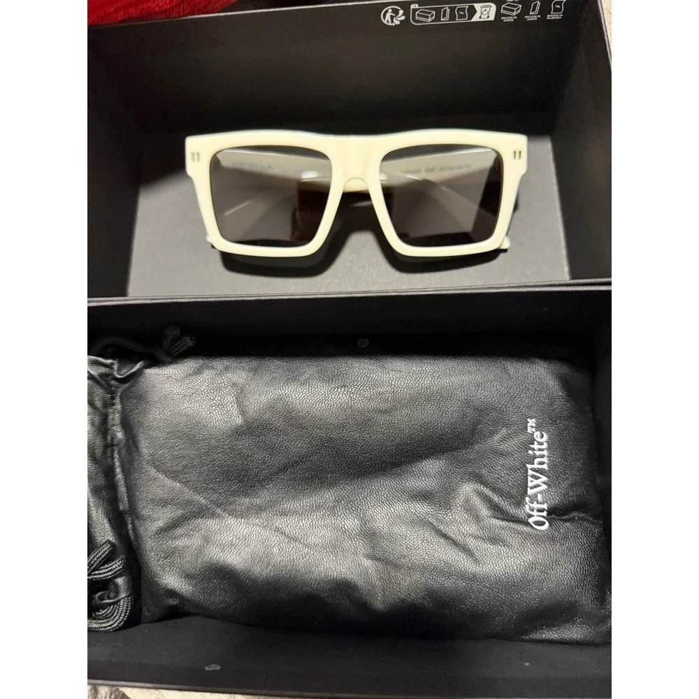 OFF WHITE Sunglasses Men Square Acetate‎ Cream Frame Dark Lens